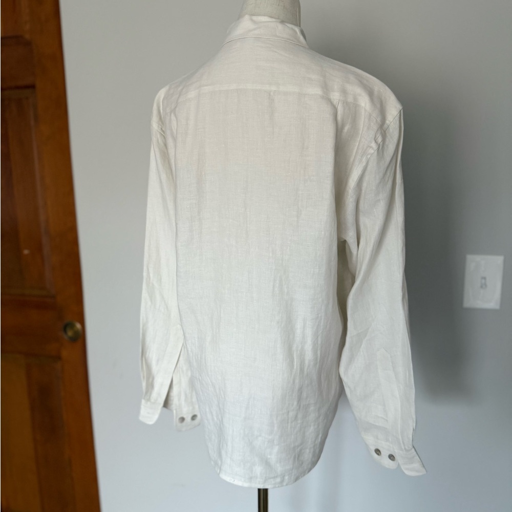 Vintage Henri Bendel linen women’s button down shirt cream coastal grandmother - Picture 3 of 8